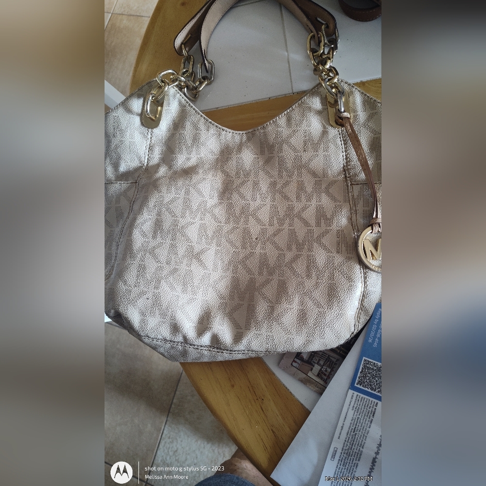 Michael Kors Beige Monogram Shoulder Bag